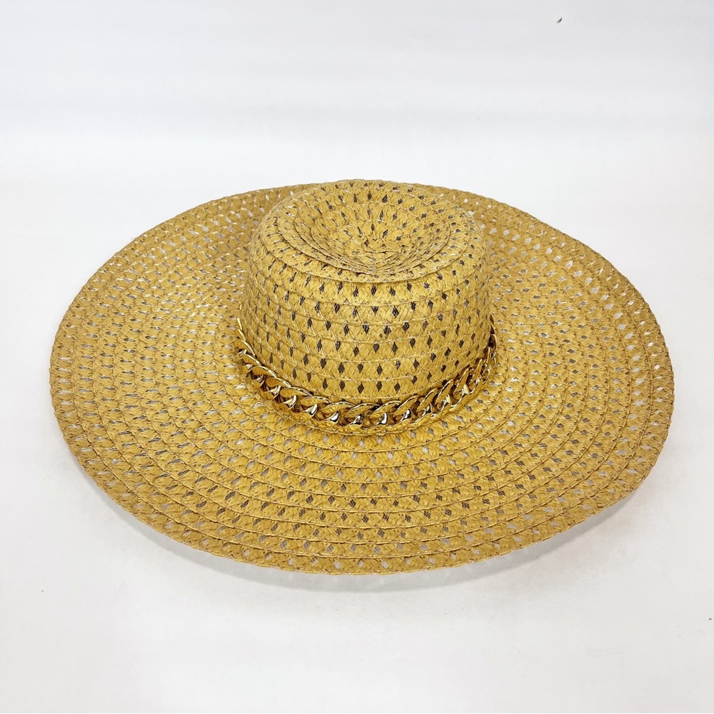Jane & Berry Floppy Beach Sun Hat Wide Brim Golden Chain Links OS